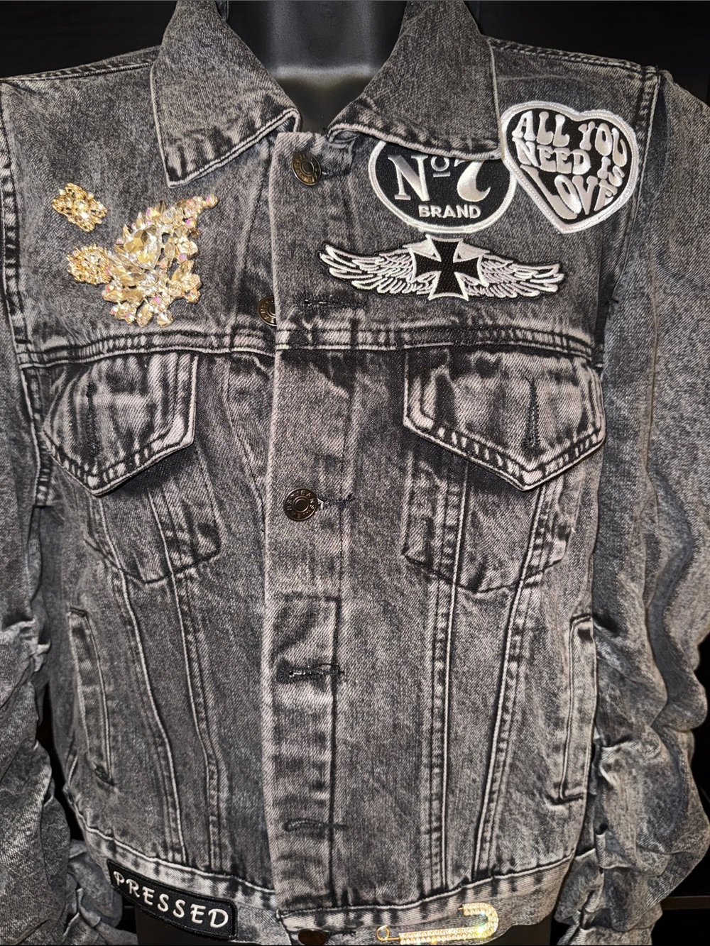 Embellished Washed Black Denim Jacket by